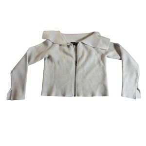 Akira Sweater Top Womens Medium White Cropped Tight Knit High Collar Front Zip